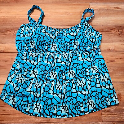 #ad Swimsuits for All Women#x27;s Plus Size Flared Tankini Top Size 22 Blue $18.95