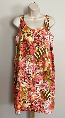#ad J Jill Love Linen Sleeveless Tropical Floral Shift Dress w Pockets Boho Petite S $19.85