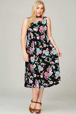 #ad #ad Womens Plus Size Black Floral Midi Maxi Dress 1X Sleeveless $20.97