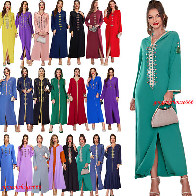 #ad Muslim Women Long Maxi Dress Abaya Hooded Robe Dubai Arab Robe Loose Cocktail $48.88