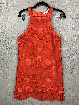 #ad Lovers And Friends Red Cocktail Dress Small Crochet Floral Lined Eyelet Summer $37.95