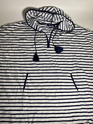 #ad Lands End Hooded Terry Cover Up Size Large Extra Large NWOT Blue White Stripes $29.00