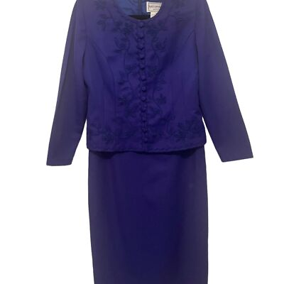 #ad Vintage 80s Karin Stevens Petites Blue Skirt Suit Dress amp; Jacket Set Size 8 $11.00