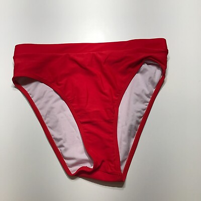 #ad NEW Red Swim Bikini Bottoms Hi Waist High Leg Cut Shaping Womens Size Medium $12.99