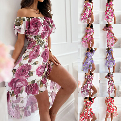 #ad Women Sexy Floral Short Sleeve Mini Dress Boho Beach Swing Summer Sundress Club $14.59