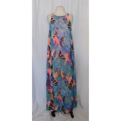 #ad GIANNI BINI Tropical Leaf Floral Maxi Dress Vacation Resort Cruise Sleeveless XS $58.94