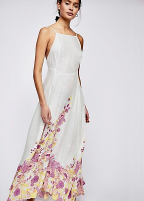 #ad Free People Cascading Floral Maxi Dress Sheer Slip Drawstring Back XS NEW $54.00