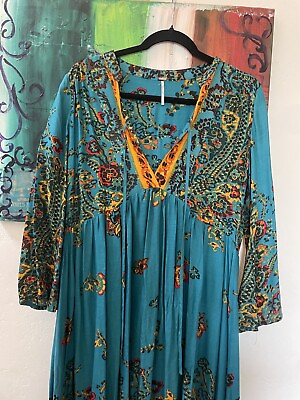 #ad Free People Teal Turquoise Maxi Dress XS $50.00