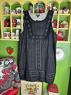 #ad Lucky Brand BNWT Black amp; Creme Embroidered Cutouts Midi Boho Dress Size L $20.00