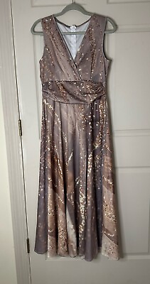 #ad Taupe Maxi Dress size Small 4 6 Champagne Glitzy Pattern Party Sleeveless $18.00