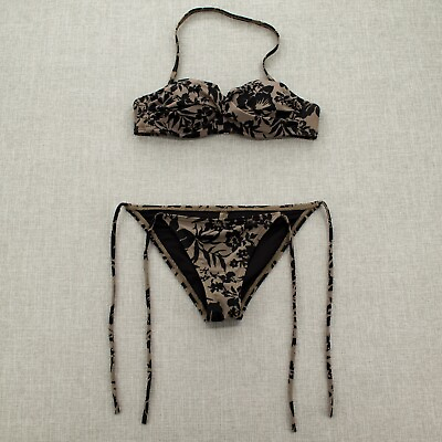#ad Victoria#x27;s Secret Womens Rio Twist Bandeau Bikini Set Floral Brown Top 32A XS $32.56