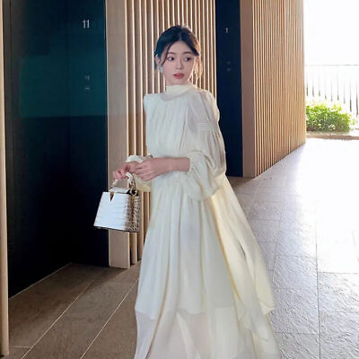 #ad Chiffon Maxi Dresses for Women Elegant Sleeve Slim Puff Sleeve Dress Short Dress $44.41