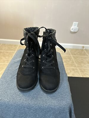 #ad Women’s Black Faux Suede Wedge Heel Knit Boot. $30.00