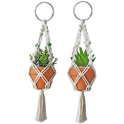 Mini Macrame Plant Hanger Rear View Mirror Car Cactus Charm Decorations Boho For $18.68