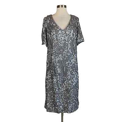 #ad Alex Evenings Women#x27;s Cocktail Size 14W Dress Silver Sequin Short Sleeve Sheath $69.99
