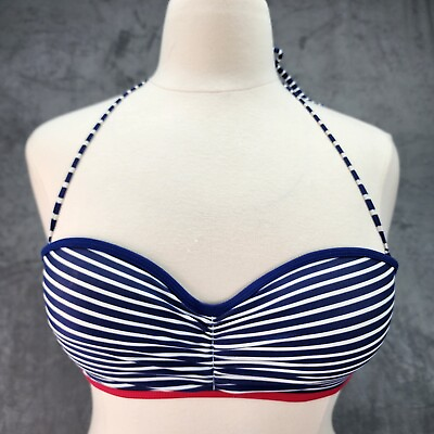 #ad Bikini Woman Top LARGE? Bathing Swimsuit Top ONLY Blue Stripped Padded Uplift $12.99