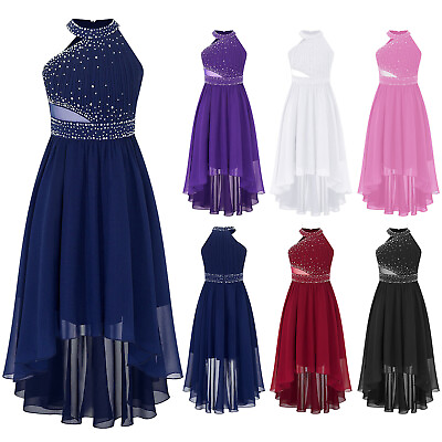 #ad US Kids Girls Shiny Rhinestone Party Dress Sleeveless Ruched Bodice Mesh Dresses $20.47