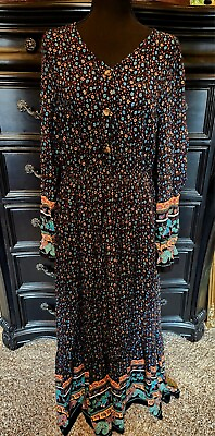 #ad #ad Boho Long Dress With Long Sleeves And Button Top Large Hand Cleaned $10.00
