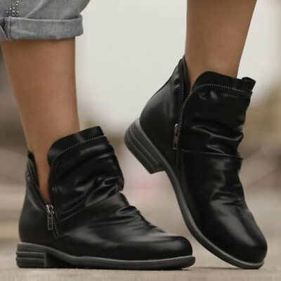 #ad Black Zipper Accent Ankle Boot Women Size 6.5 M $22.10