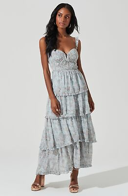 ASTR The Label Women#x27;s Flutter Strap Floral Tiered Maxi Dress in Light Blue $49.99