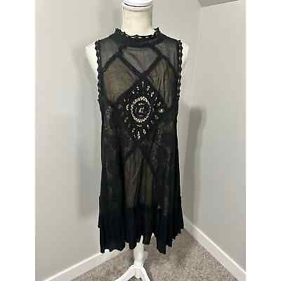 #ad Free People Black Angel Lace Dress S Cutout Back $17.95