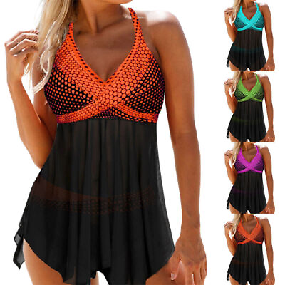 #ad Womens Swimwear Swimsuit Bathing Suit Beach Plus Size Mesh Tankini Set Swimdress $18.52