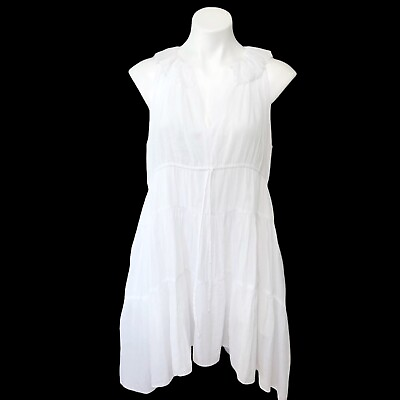 #ad Loup Charmant Womens Small Sleeveless Boho Dress White Tiered Organic Cotton $149.95