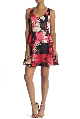 #ad Trina Turk Jaelyn Floral Print Tiered Sleeveless Cocktail Dress Size 12 $29.98