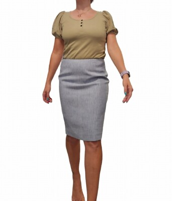 #ad T Tahari Womens Pencil Skirt Pinstripe Blue Size 4 Lined Linen Blend NWOT $14.99