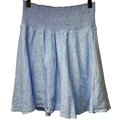 #ad J Crew Light Blue Linen Lined Elastic Smocked Waist Mini Skirt Plus Size XXL $30.00