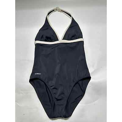 #ad Speedo Swimsuit Women Size 10 Black White Halter One Piece Minimalist $17.72