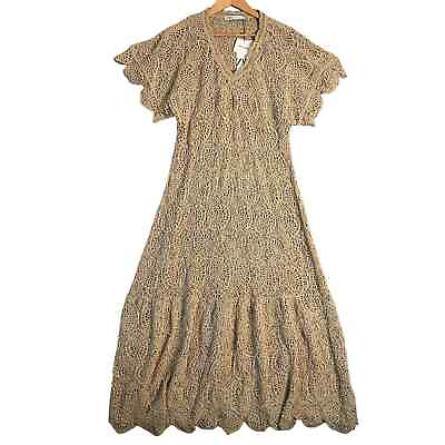 #ad Zara Dress Small Beige Crochet Beaded Long Maxi Tiered Boho Chic Cottagecore $59.99