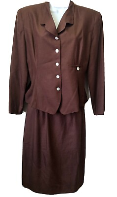#ad New Andrea Viccaro Women#x27;s Petite 6P Brown 100% Silk Blouse Skirt Suit Set $13.93