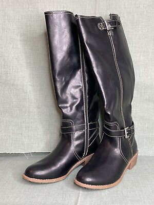 #ad St Johns Bay Womens Boots Size 9M SJB Doral Black Zipper Buckle Knee High $27.00