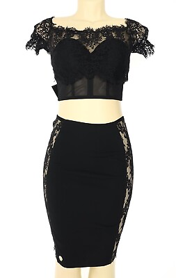 #ad Philipp Plein Couture L90807 Womens Black Daisy Crop Top and Skirt Set Size L $1125.00