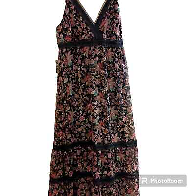 #ad NWT Express Womens Boho Maxi Dress Sz Med Sleeveless Floral Fully Lined Tiered $29.00