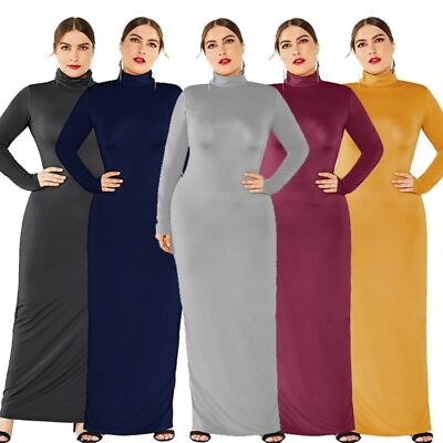 #ad Slim Bodycon Package Hip Maxi Dress Long Sleeve Turtleneck Stretchy Long Dresses $26.25
