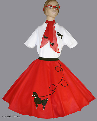 #ad #ad 6 PC RED 50#x27;s POODLE SKIRT OUTFIT ADULT SIZE X LARGE WAIST 40quot; 50quot; LENGTH 25quot; $73.99