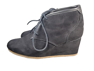 #ad #ad Maypole Wedge Ankle Bootie Womens Size 11 Black Faux Suede Lace up $14.94