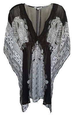 #ad Tramp Women#x27;s Beach Cover Up Dress Sheer Boho Printed Size S Black amp; White $12.99