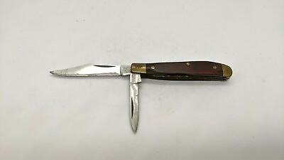 #ad Vtg Sears 2 Blade 95420 Folding Pocket Knife 3 Pin Wood Handle w Brass Bolsters $11.20