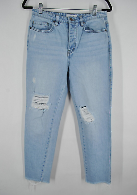 O#x27;Neal Women Jeans Junior Size 27 Blue Tapered Raw Hem 28x27 Mid Rise Ankle Rips $15.00