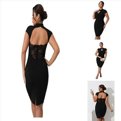 #ad Sexy Women Halter Warp Dress Ladies Lace Backless Short Mini Dress Party Dresses $27.19