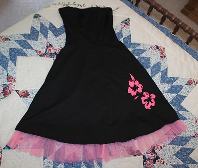 #ad ✅ Rue 21 JUNIORS sz S Black Pink Hibiscus Crinoline Party Sun Dress Sundress $29.99