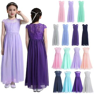 US Girls Sequins Neck Chiffon Long Gown Party Wedding Bridesmaid Flower Dress $19.45