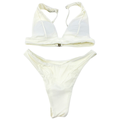 #ad Jeniulet Womens Size S 2PC High Cut Cheeky Bikini Set Padded Adjustable White $9.99