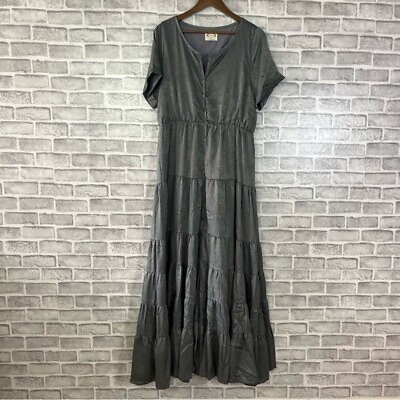 Joyfolie Mia Joy Kassondra Gray Boho Tiered Western Metallic Gray Maxi Dress XL $64.00