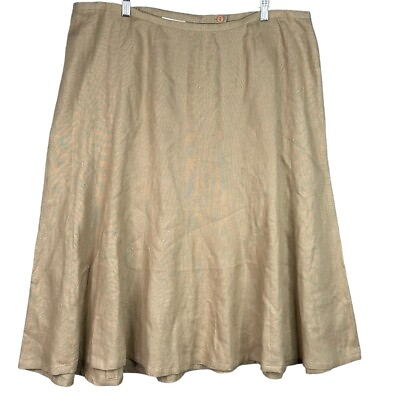 #ad Talbots A Line Skirt Women Plus Size 22W Tan Midi Flare 100% Irish Linen Pleated $39.95