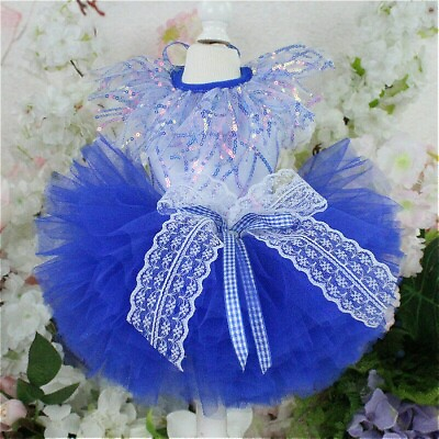 #ad Dog Wedding Dress Lace Mesh Clothes Sequin Bride Pets Costume Shiny Princess Fun $45.82