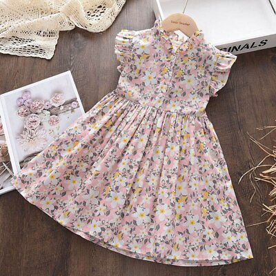 #ad Summer Baby Girls Flower Dresses Style Flying Sleeves Floral Dress 2 6 Years $18.99